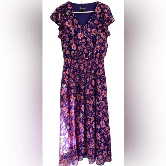 Everlily Floral Fit & Flare Short Sleeves Smocked Waist Dress, Size: Medium - Picture 1 of 12